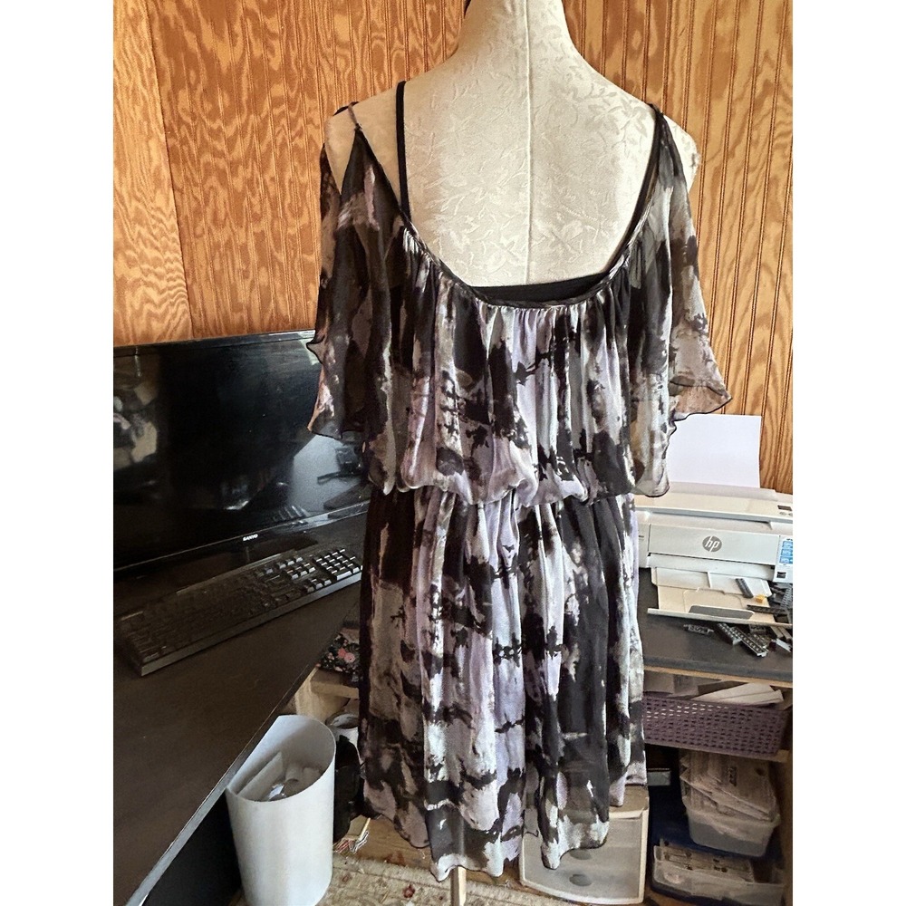 Akiko Silk Black Gray Fairy Goth Flowy Dress Size S Cinch‎ Waist Mini - Picture 7 of 9